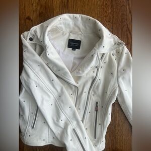 Lamarque White Leather Studded Moto Jacket